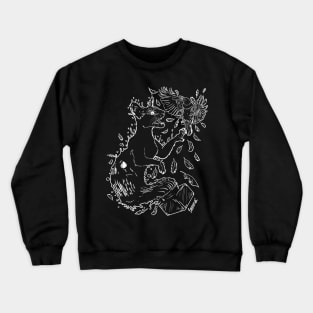 Black Oriental cat made of black ink is attacking black raven Crewneck Sweatshirt